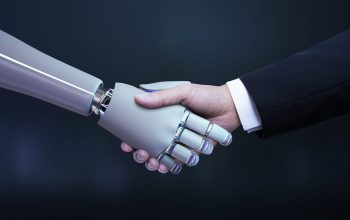 Business hand robot handshake, artificial intelligence digital t Business hand robot handshake, artificial intelligence digital transformation